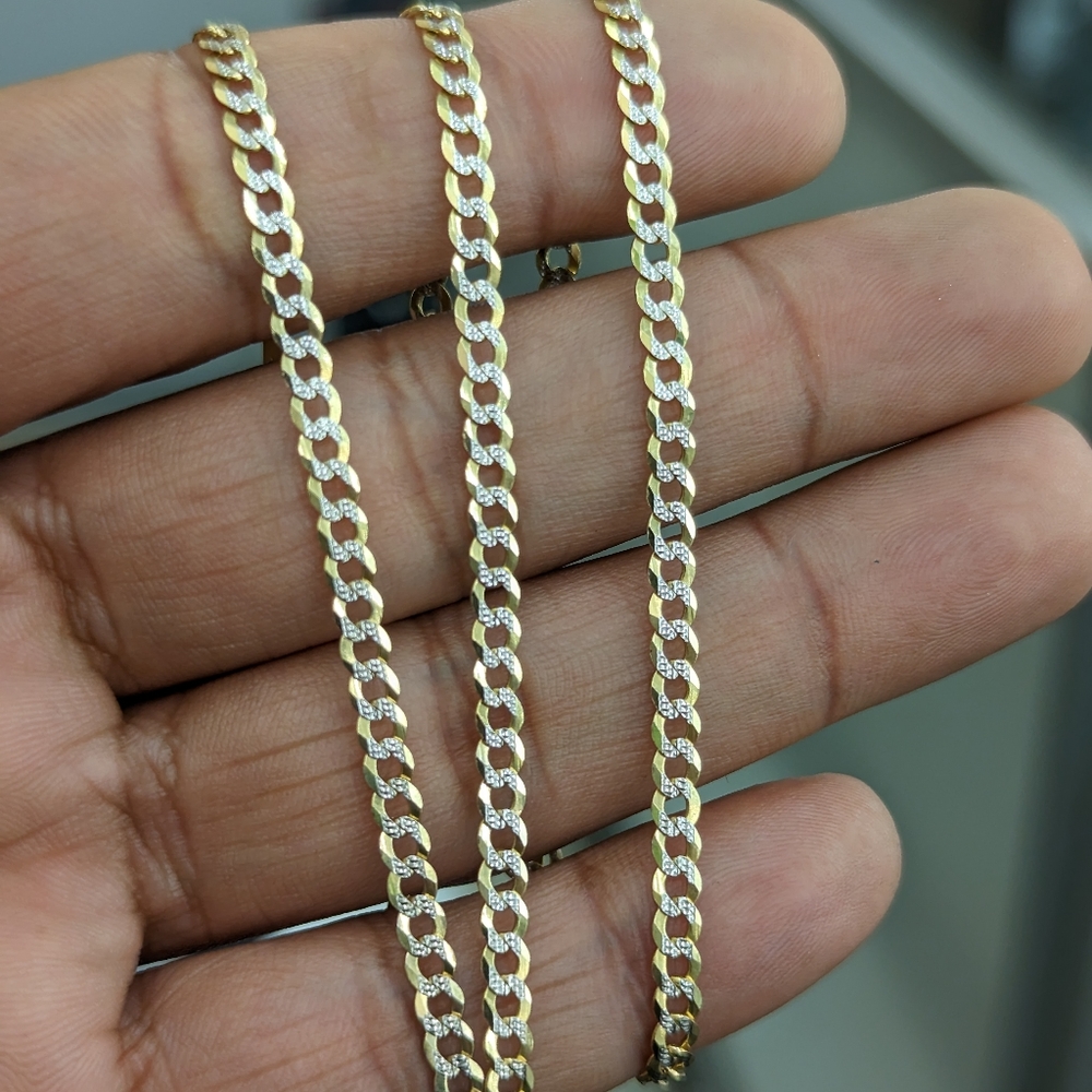 10kt Real Solid Gold Cuban Diamond Cut Chain 3.6mm 22 inch - Picture 4 of 12